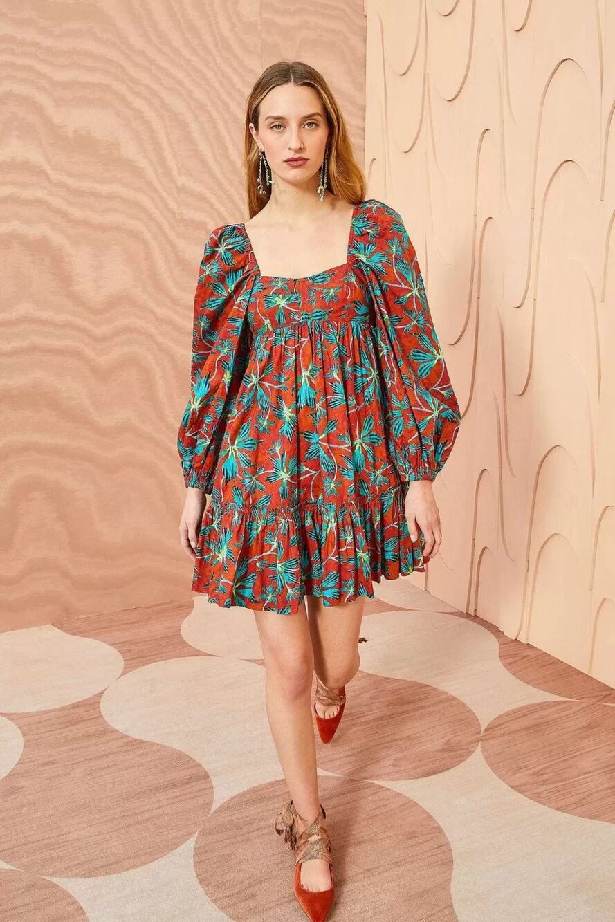 NWT Ulla Johnson Alita Long Sleeve Cotton Poplin Tropical Print Dress Size 6